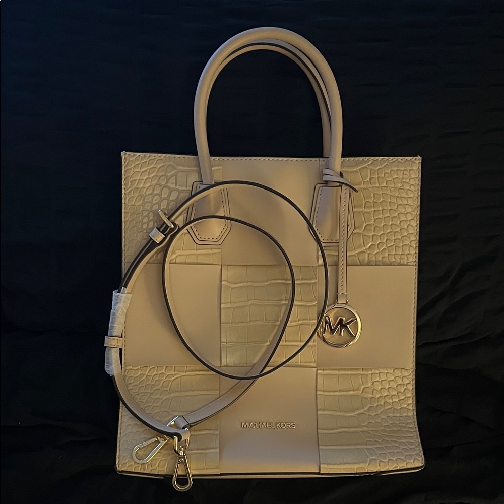 Michael Kors Croc-Embossed Beige Satchel